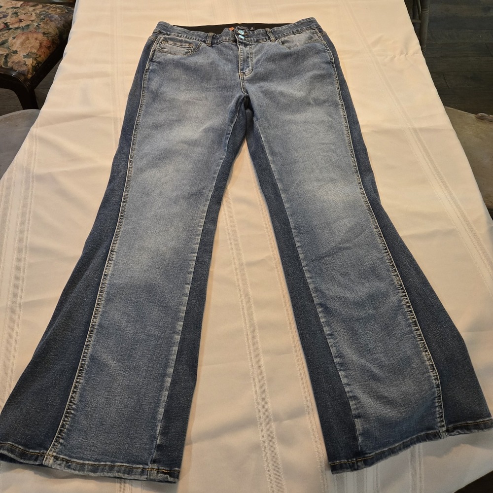 Indigo Poppy Charley Bootcut Women 16 Two-Tone Stretch Denim Jeans Festival Boho